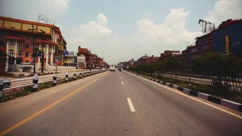 View of the road from the bus window driving to newar town Bhaktapur. Nepal Stock Footage 73607909