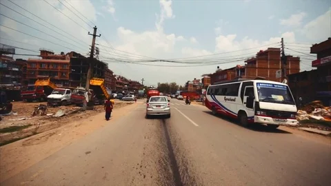View of the road from the bus window driving to newar town Bhaktapur. Nepal Stock Footage 73607915