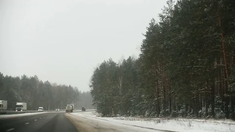 View of road from car at winter Stockbeeldmateriaal 72198137