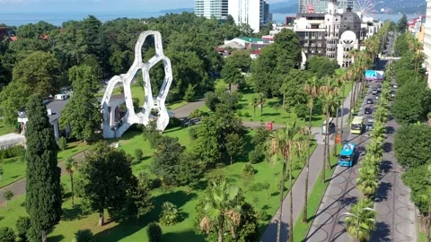 View of the road divided by palm trees Video stock 152375368