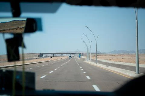 View of the road from the interior of the car Stock Photos