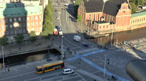 View of Road Junction next to Christiansborg Palace in Copenhagen Stock Footage 68611053