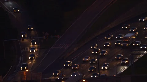 View of road junction traffic jam, car, and transportation in Atlanta, USA. Stock Footage 106274470