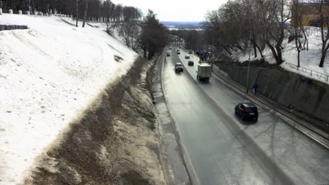 View on the road to Klyazma river from the bridge in Vladimir city Stock Footage 151111602