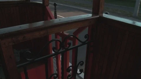 View of the road from a moving old retro streetcar Stock Footage 79087403