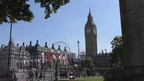 View of the road near the Big Ben tower. Stock Footage