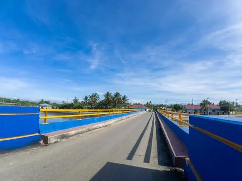 View of the road from the side with blue sky and cloud. 스톡 사진