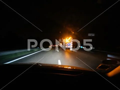 View of road sign lights from car accident on highway Stock Photos