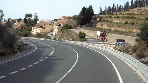 A view of the road in Spain from the bus front window Video stock 83456077