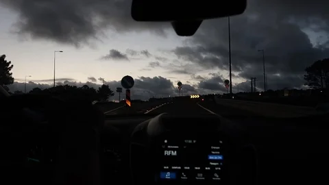 View of the road through the windshield of the car in the dark Stock Footage 109503261