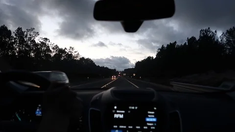 View of the road through the windshield of the car in the dark Video stock 109546367