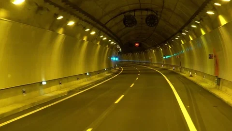 A view of the road in the tunnel from the bus front window, Spain Stock Footage 83455912
