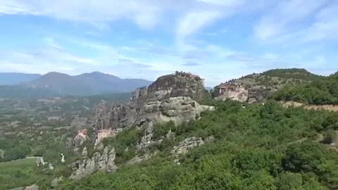 View of the rocks and monasteries. Right to left Stock Footage 143066965