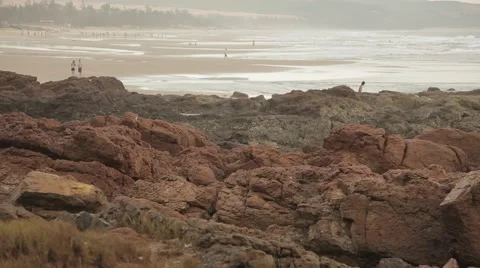 View from rocks on a beautiful beach. Very picturesque landscape. Stock Footage 42884426