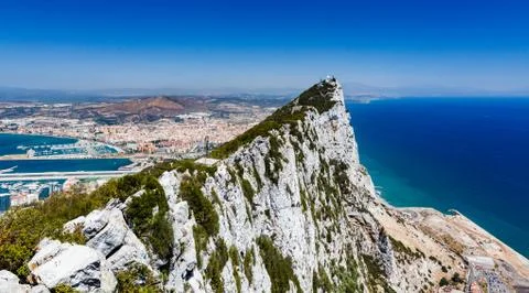 View of the rocks of gibraltar from the observation deck Stock Photos