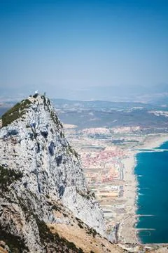 View of the rocks of gibraltar from the observation deck Stock Photos