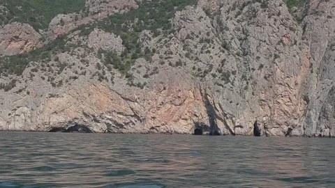 View of the rocks from the sea. Boat trip 스톡 동영상 76247176