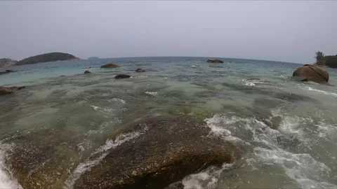 View of the rocky beach from a wide angle. Stock Footage 242167122