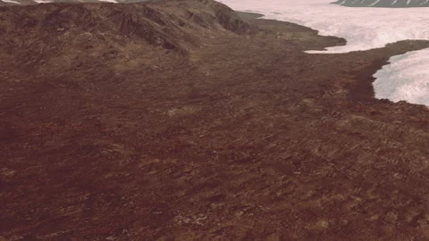 View of a rocky landscape next to a large ice field in a remote area Stock Footage 342820821