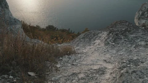 View from the rocky mountains to the water Stock Footage 256293573
