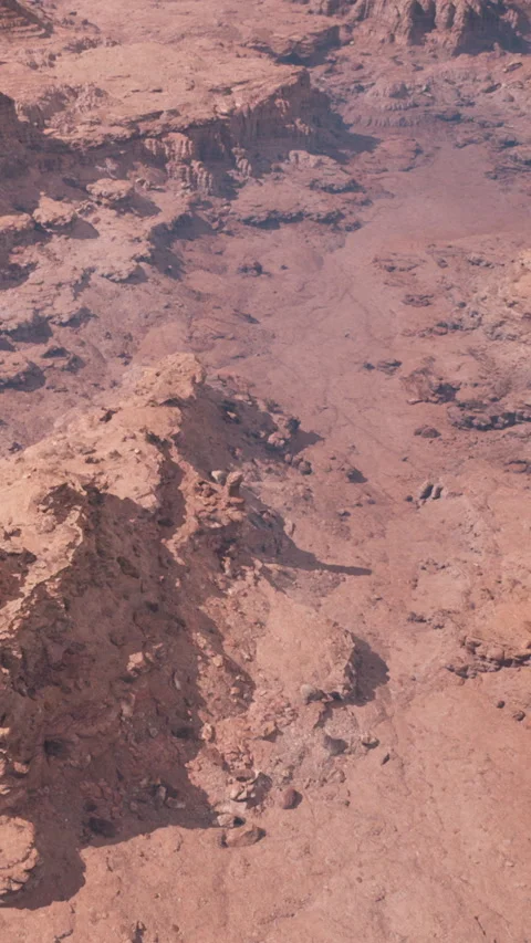 View of rocky terrain in desert landscape under bright sunlight Stock Footage 346680822