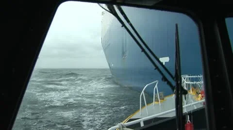 View of roll on roll off cargo ship from Pilot boat Columbia river Oregon, USA Stock Footage 22410797