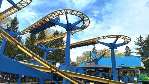 A view of a roller coaster at Wonderland Toronto. Stock Photos