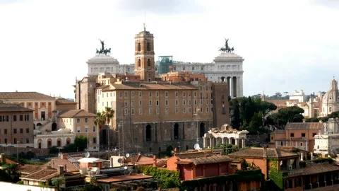 View of the Roman Forums from Avventino, the most beautiful place in Rome Video stock 89892076