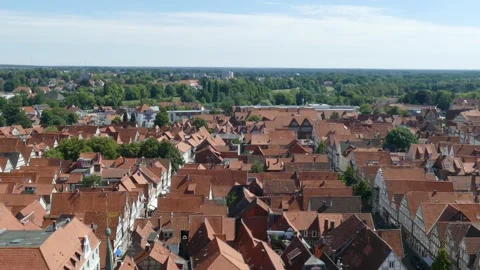 View of the roofs of the old town, Celle, Lneburger Heide, Lower Saxony, Germ Video stock 136586318