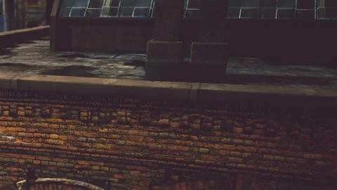 View of a rooftop with brick walls and windows during daylight Stock Footage 337875027