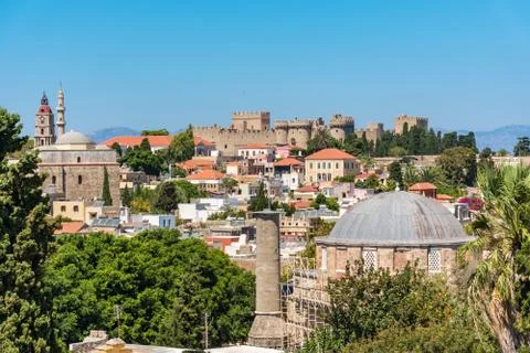 View of rooftops and Grand master palace in background from city walls (Rhode Stock Photos