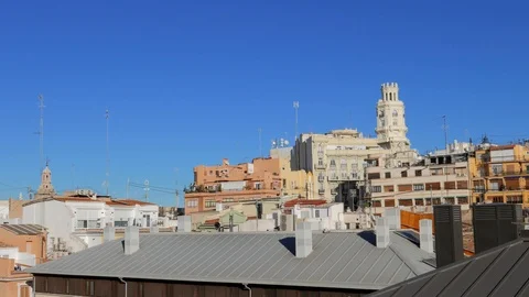 View of the rooftops of the center of Valencia Stock Footage 102759297