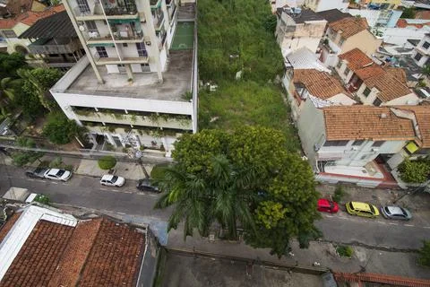View of rooftops in densely populate Stock Photos