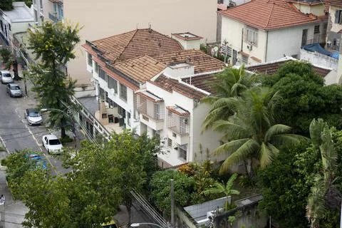 View of rooftops in densely populate Foto stock