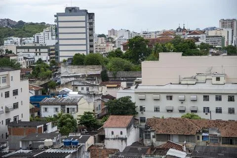View of rooftops in densely populate Foto stock