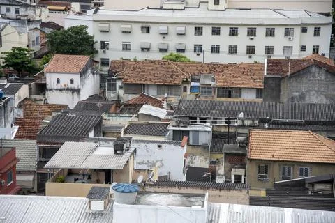 View of rooftops in densely populate Foto stock