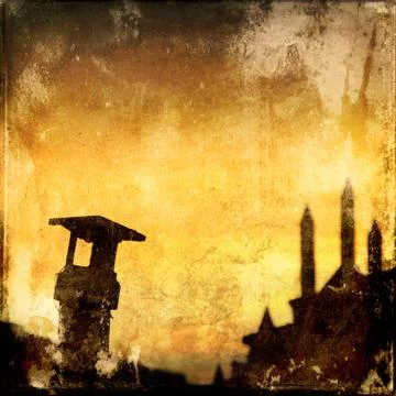 View of the rooftops in evening Stock Illustration