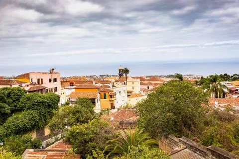 View of the rooftops of La Orotava on a cloudy day, Tenerife Stock Photos