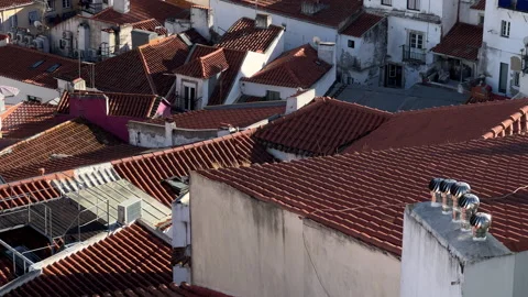 View of the rooftops of the old Alfama district, Lisbon Stock Footage 250881532