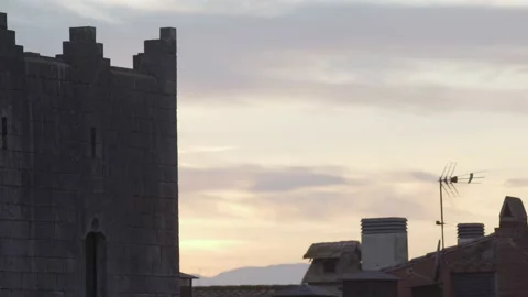 View of the rooftops of the old medieval town in the early morning. The city is Stock Footage 168314220