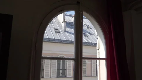 View of rooftops out a window in Paris, France, Europe. Stock Footage 199153808