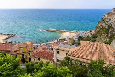 View of rooftops in Pizzo town Stock Photos