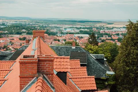 View of the rooftops of a small town in Germany from a height Stock Photos
