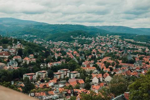 View of the rooftops of a small town in Germany from a height Stock Photos