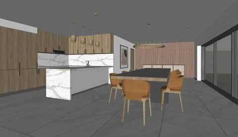 View on room interior, 3d rendering, Modern House Interior Scene Stock Illustration