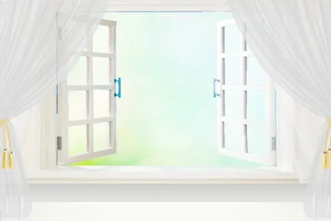 View from the room through the open window on the summer or spring background Stock Photos