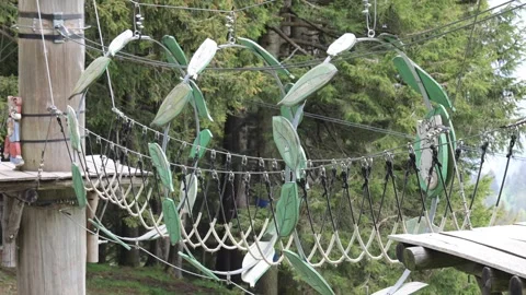 View of ropes course obstacle at Mount Pilatus, Switzerland. Video stock 343667882