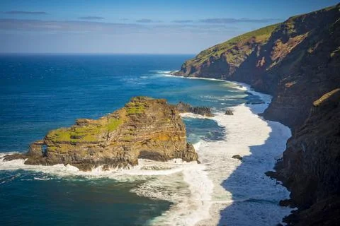 View on Roque de las Tabaibas on the rugged coastline of La Palma, part of .. Stock Photos