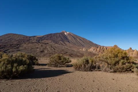 View of Roques de Garca unique rock formation with famous Pico del Teide moun Stock Photos