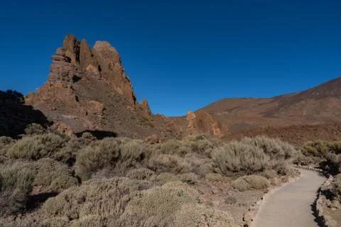 View of Roques de Garca unique rock formatio, Teide National Park, Tenerife,  Stock Photos